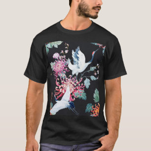 Red Crane Chrysanthemum Watercolor Mönster T Shirt