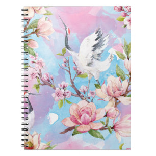 Red Crane Watercolor Japansk Motif Anteckningsbok