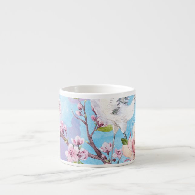 Red Crane Watercolor Japansk Motif Espressomugg (Framsidan)