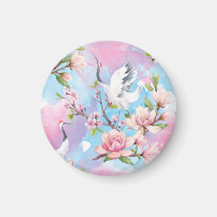 Red Crane Watercolor Japansk Motif Magnet