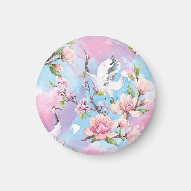 Red Crane Watercolor Japansk Motif Magnet (Framsidan)