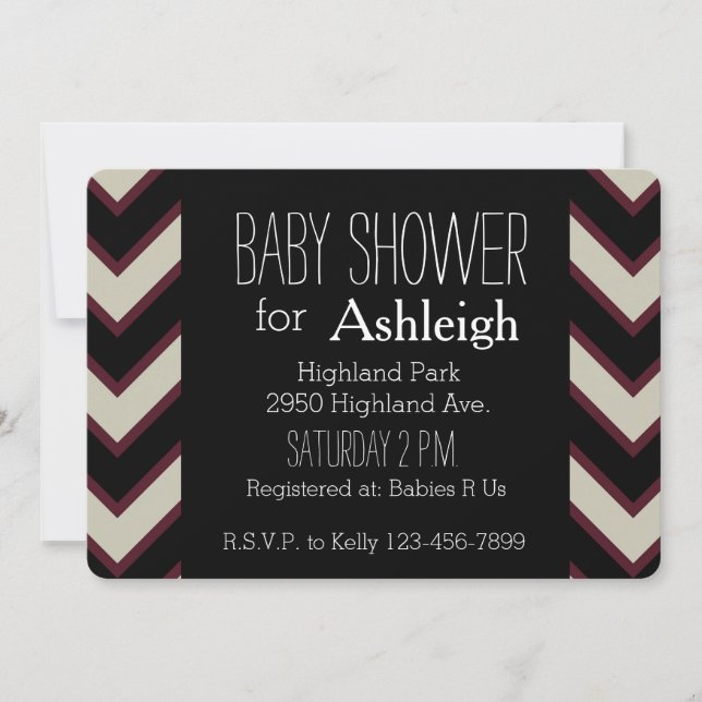 Red Cream Black Chevron babydusch Inbjudningar (Framsida)