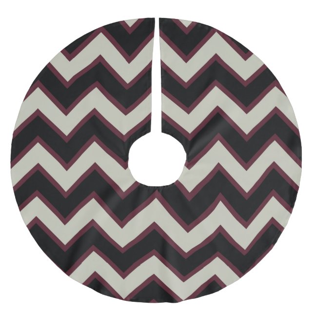 Red Cream Black Chevron Rand jul Julgransmatta Borstad Polyester (Framsidan)
