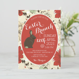 Red & Cream Blommigt Bunny Påskägg, Påsk Brunch Meddelande