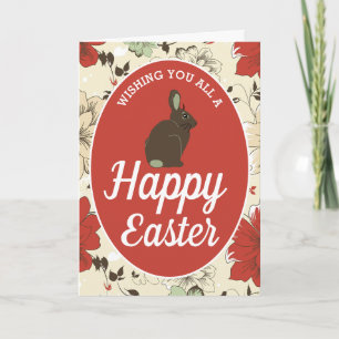 Red & Cream Blommigt Bunny Påskägg, Påsk Kort