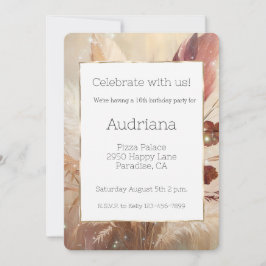 Red Cream Boho Feather Blommigt 16:e födelsedagen Inbjudningar