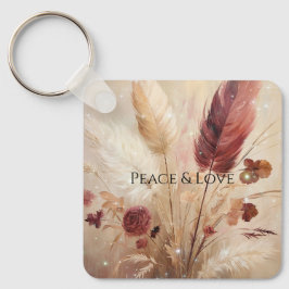 Red Cream Boho Feather Blommigt Nyckelring