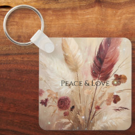 Red Cream Boho Feather Blommigt Nyckelring