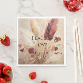 Red Cream Boho Feather Blommigt Pappersservett