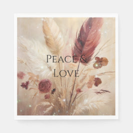 Red Cream Boho Feather Blommigt Pappersservett