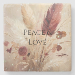 Red Cream Boho Feather Blommigt Stenunderlägg