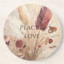 Red Cream Boho Feather Blommigt