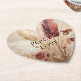 Red Cream Boho Feather Blommigt Underlägg Papper