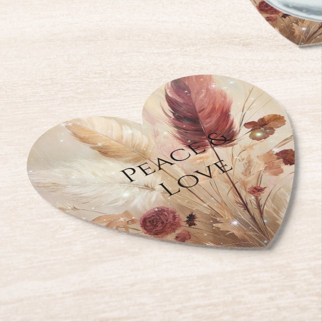 Red Cream Boho Feather Blommigt Underlägg Papper (Vinklad)