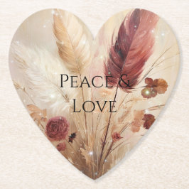 Red Cream Boho Feather Blommigt Underlägg Papper