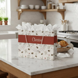 Red Cream Boho Woodland Winterberry Monogram Name