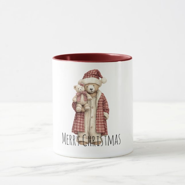 Red Cream Christmas Teddy Bears Mugg (Center)