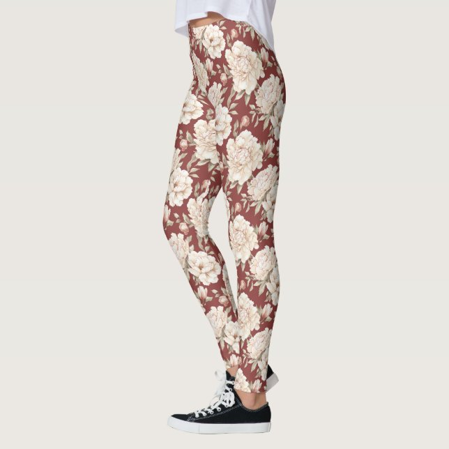 Red Cream Flowers Leggings (Vänster)