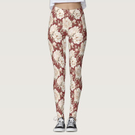 Red Cream Flowers Leggings