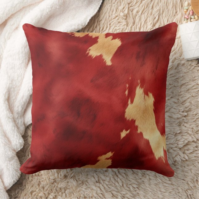 Red Cream Guld Southwest Cowhide Kudde (Filt)