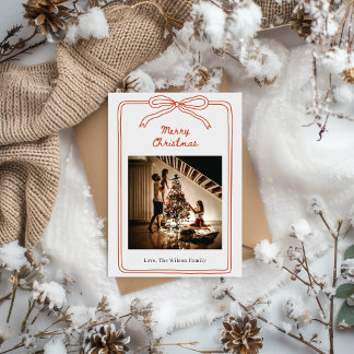 Red Cream Hand Drawn Photo Family Christmas Inbjudningar