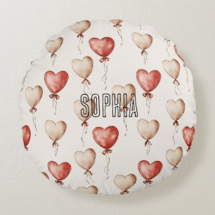 Red Cream Heart-ballonger Baby Shower Rund Kudde