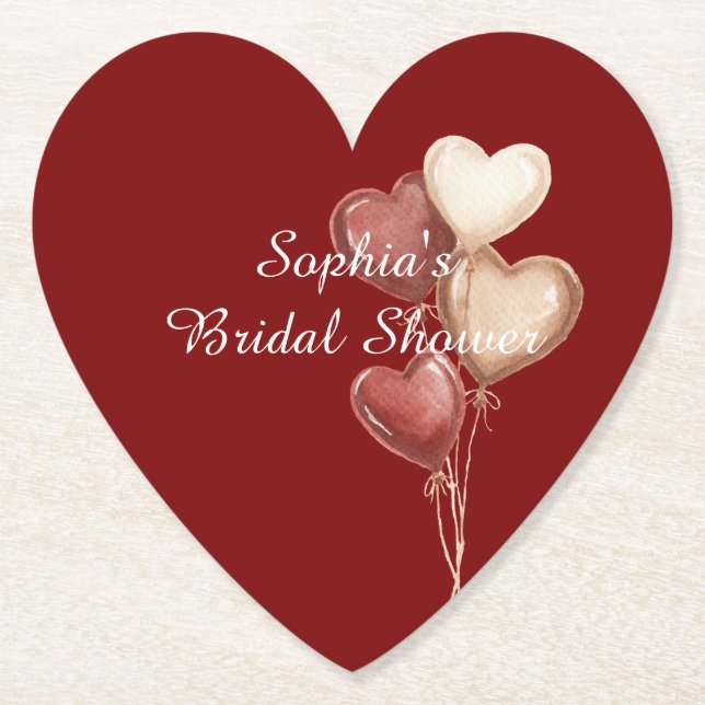 Red Cream Heart Balloons Bridal Shower Underlägg Papper (Framsida)
