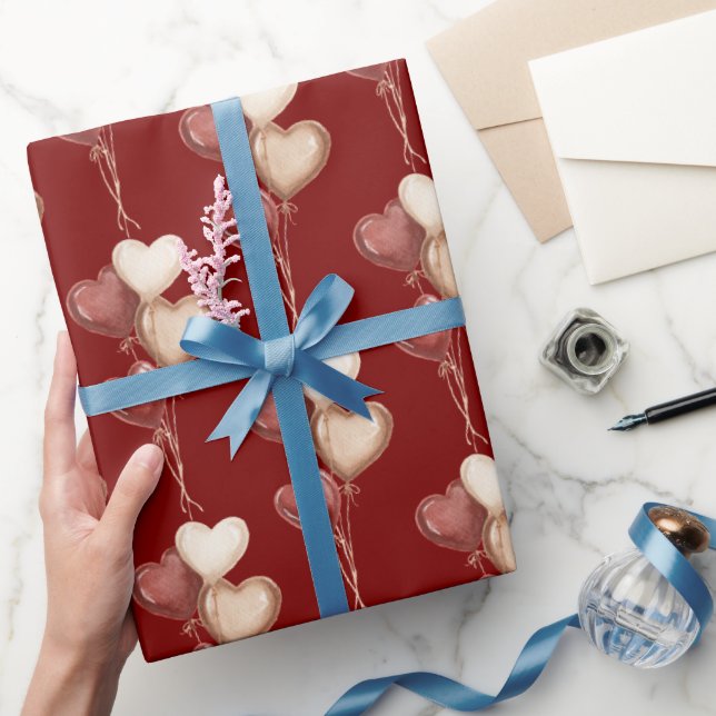 Red Cream Heart Balloons Love  Presentpapper (Gifting)