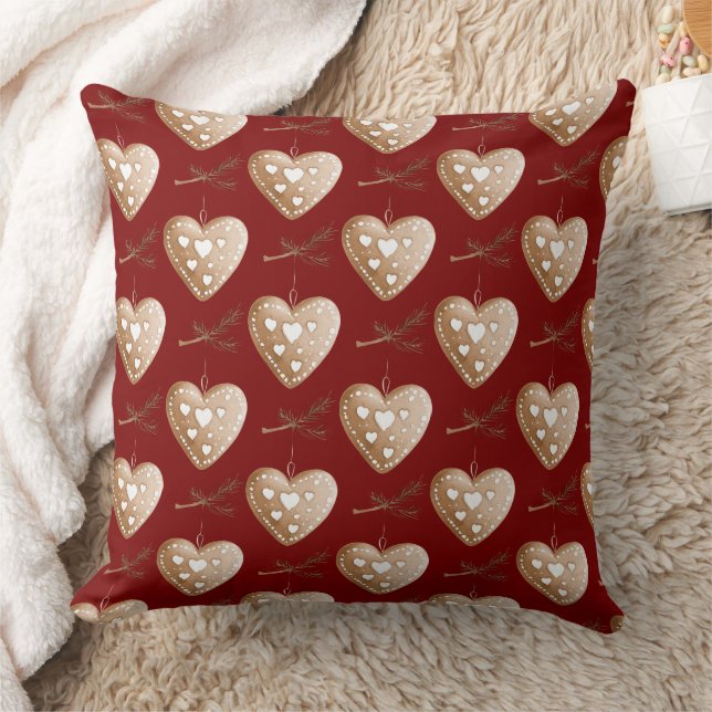 Red Cream Heart Gingeregentligen Cookie-jul Kudde (Filt)