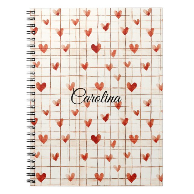 Red Cream Hearts Abstrakt Anteckningsbok (Framsidan)