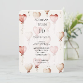 Red Cream Hearts Bubons Birthday Inbjudningar
