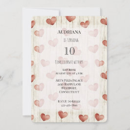 Red Cream Hearts Faux Wood Birthday Inbjudningar