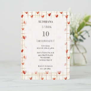 Red Cream Hearts Linjer Birthday Inbjudningar