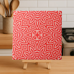 Red Cream Kaleidoscopic Mosaic Geometric Mönster Kakelplatta