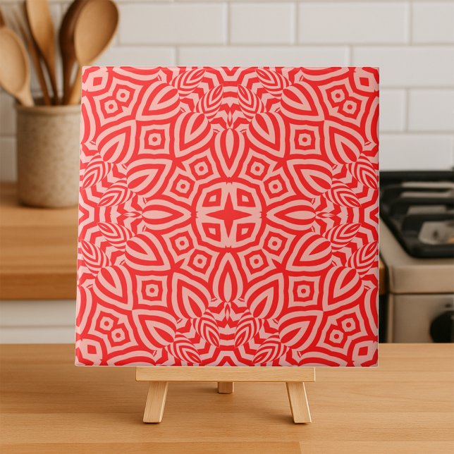 Red Cream Kaleidoscopic Mosaic Geometric Mönster Kakelplatta (Skapare uppladdad)