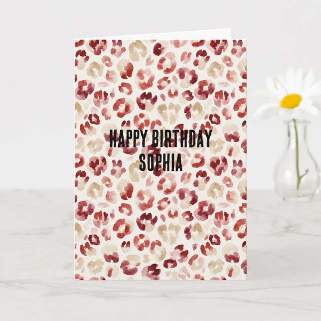 Red Cream Leopard Animal Print Birthday Kort (Liten växt)