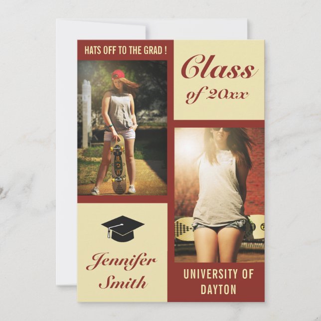 Red Cream Modern Photo Studentfest Inbjudan (Framsida)