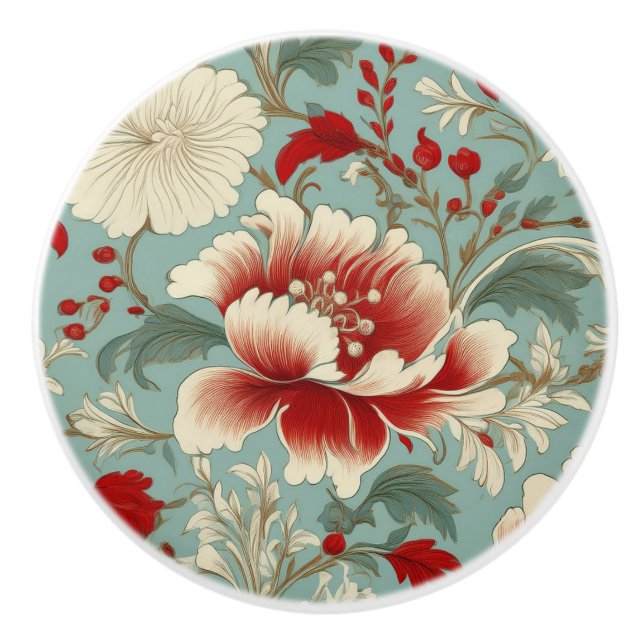 Red, Cream och Grönt Blommigt Chinoiserie Knopp (Framsidan)