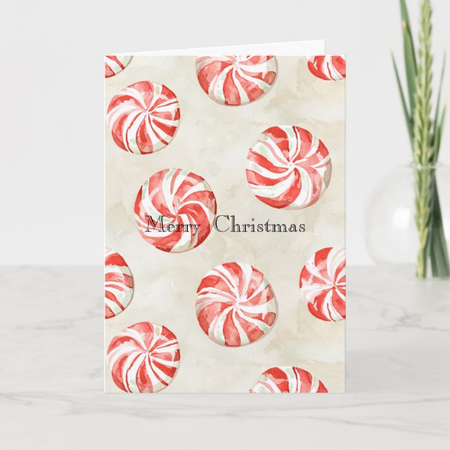 Red Cream Peppermint Candy Christmas Kort (Framsida)