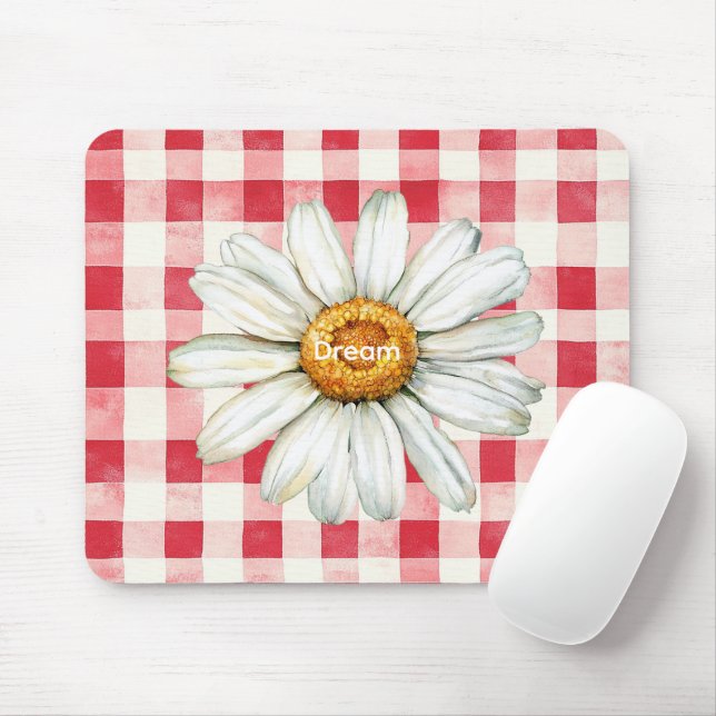 Red Cream Plaid Daisy Flower Musmatta (Med mus)