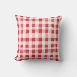 Red Cream Plaid Stripes Birthday Kudde