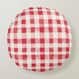 Red Cream Plaid Stripes Birthday Rund Kudde