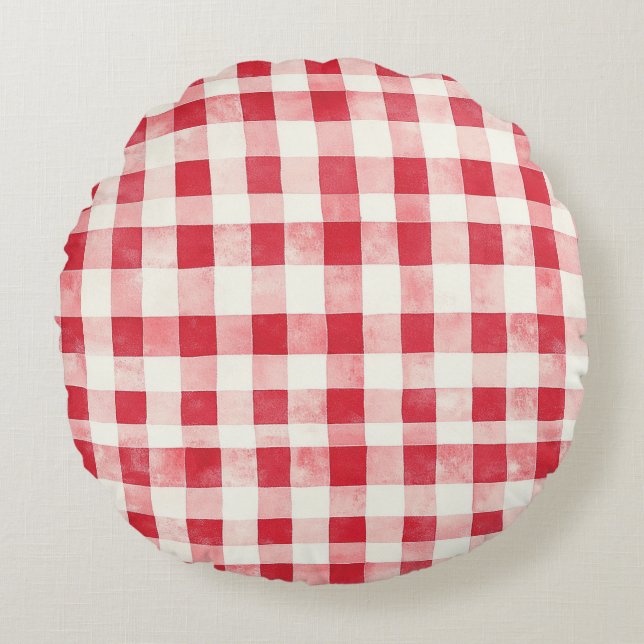Red Cream Plaid Stripes Birthday Rund Kudde (Framsidan)