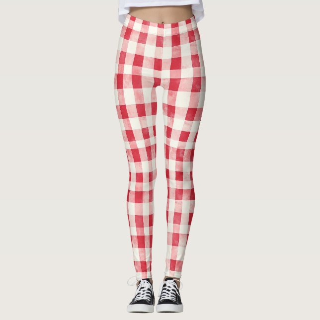 Red Cream Plaid Stripes   Leggings (Framsida)