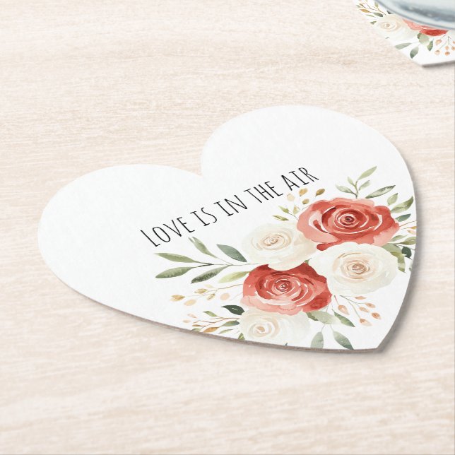 Red Cream Roses Floral Love Bridal Shower Underlägg Papper (Vinklad)