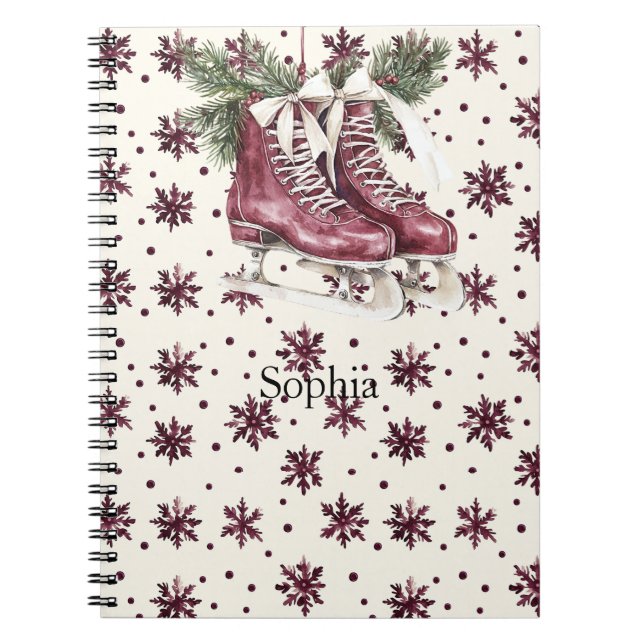 Red Cream Snowflakes Ice Skates Anteckningsbok (Framsidan)