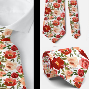 Red Cream Watercolor Blommigt Ro Neck Tie Slips