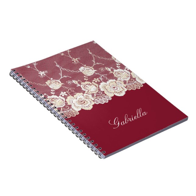 Red Cream White Snöre Blommigt Anteckningsbok (Högra Sidan)