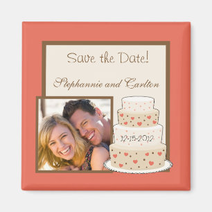 Red/Creme Bröllop Cake Announcement Magnet