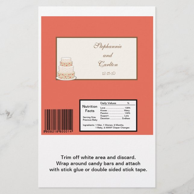 Red/Creme Bröllop Cake Large Candy Pub Wrapper (Framsida)